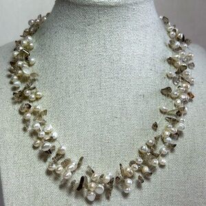 Multi-strand Floating Freshwater Pearl Smokey Quartz Beads Sterling Silver Clear